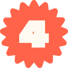 Red starburst shape with the number 4 in the center.