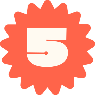 A large number 5 inside an orange starburst shape.