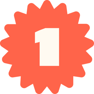 Orange starburst with the number 1 in the center.